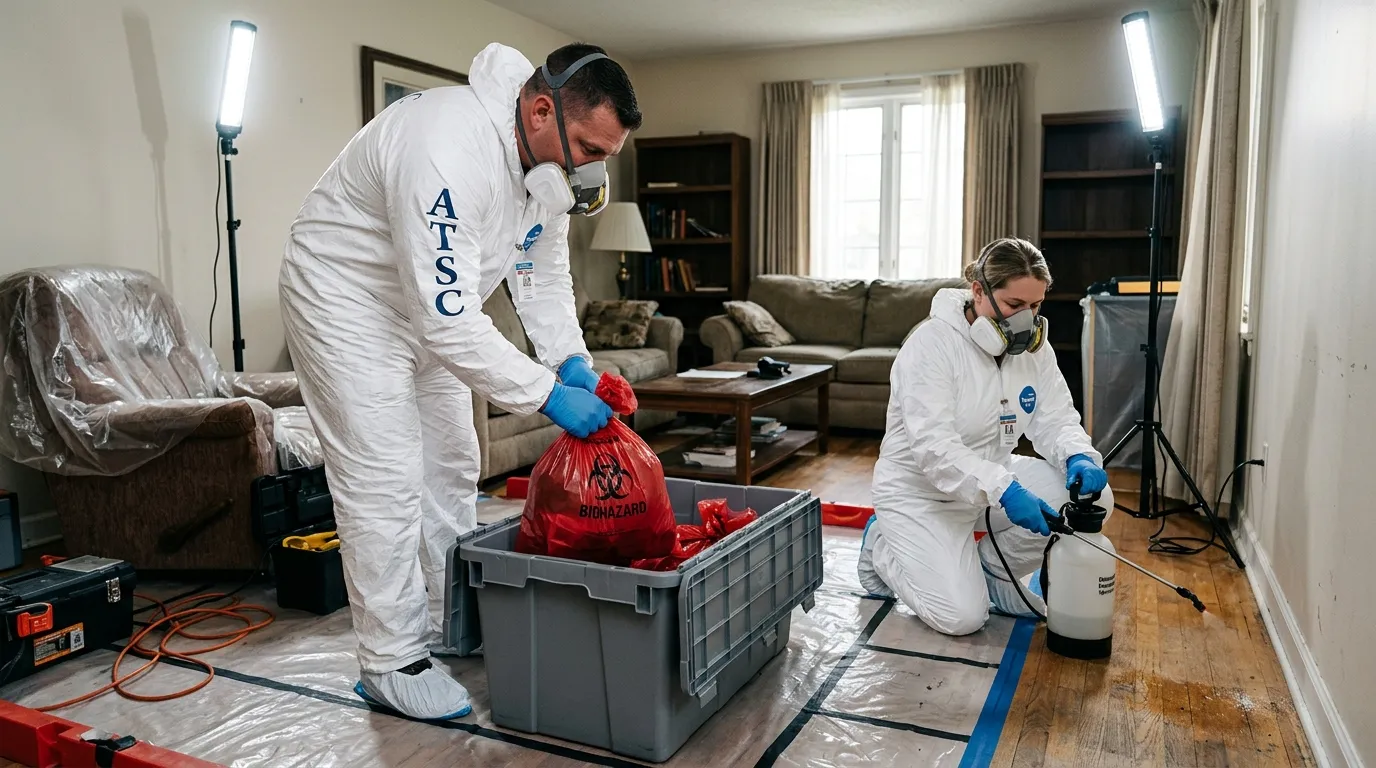 Professional Hazmat Cleanup technician in full PPE working in Deer Valley